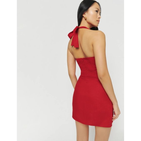 Reformation Isha Linen Dress in Cherry - Picture 3 of 15